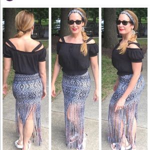 Black and white fringe skirt